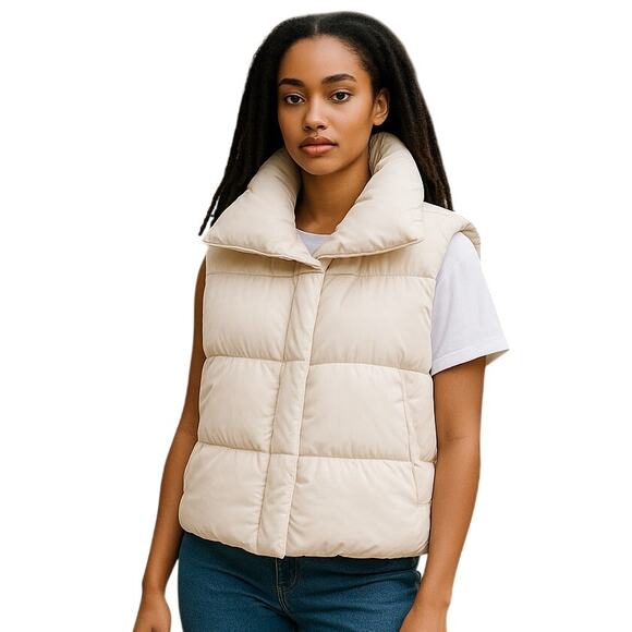 Gogg Puffer Vest Womens Small Off White Full Zip - Picture 1 of 9